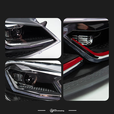 Phares AKD VW Golf 7 MK7 2012-2017 GTI Rouge Argent Noir - installé sur véhicule - Becquet Voiture