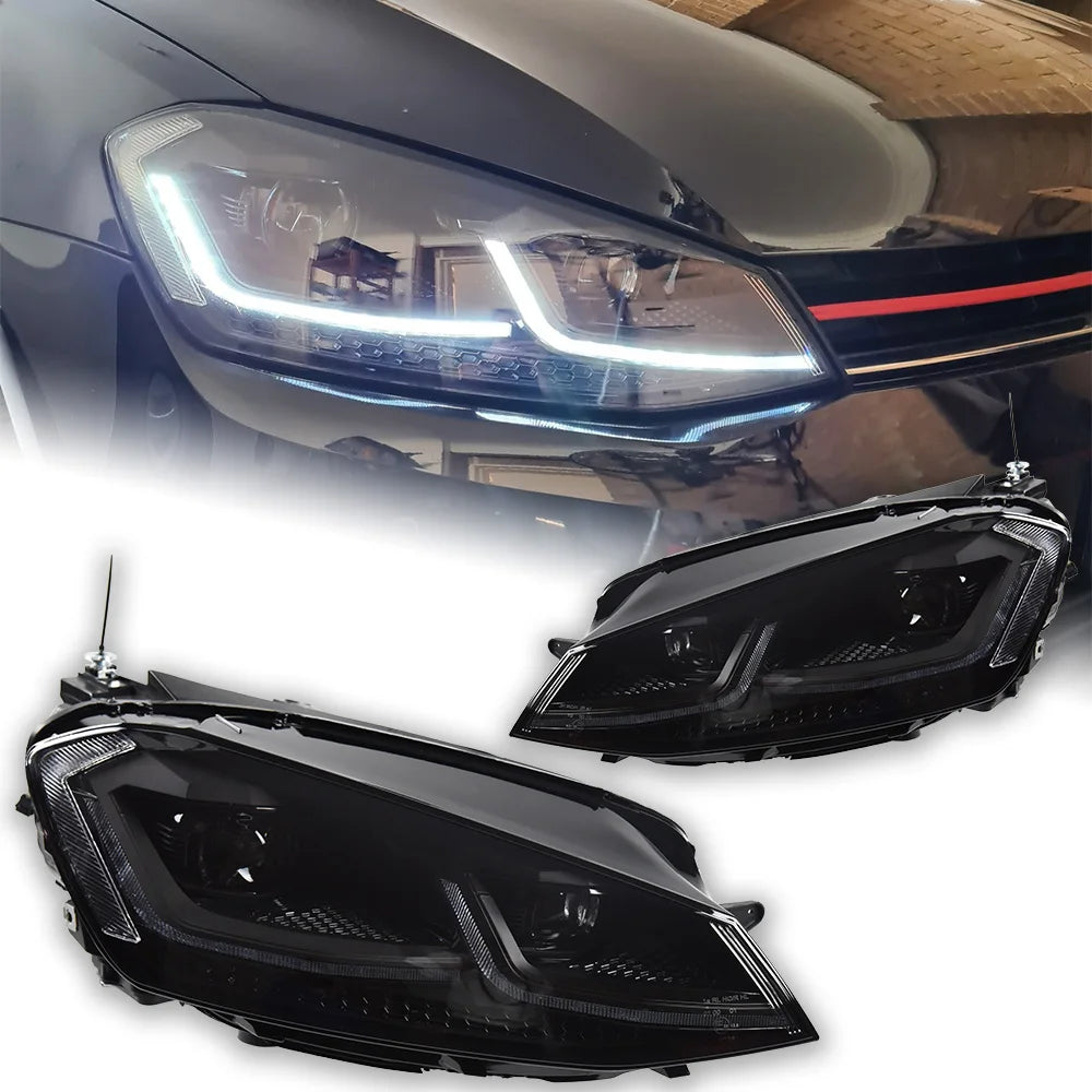 Phares AKD VW Golf 7 MK7 2012-2017 GTI Rouge Argent Noir - vue de face - Becquet Voiture