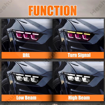 Phares Avant LED Sequentiel Ford Mustang Shelby GT500 - vue de trois-quarts - Becquet Voiture