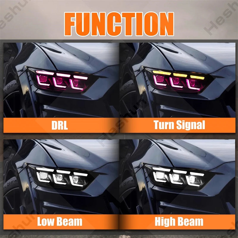 Sequential LED Headlights Ford Mustang Shelby GT500 - three-quarter view - Becquet Voiture