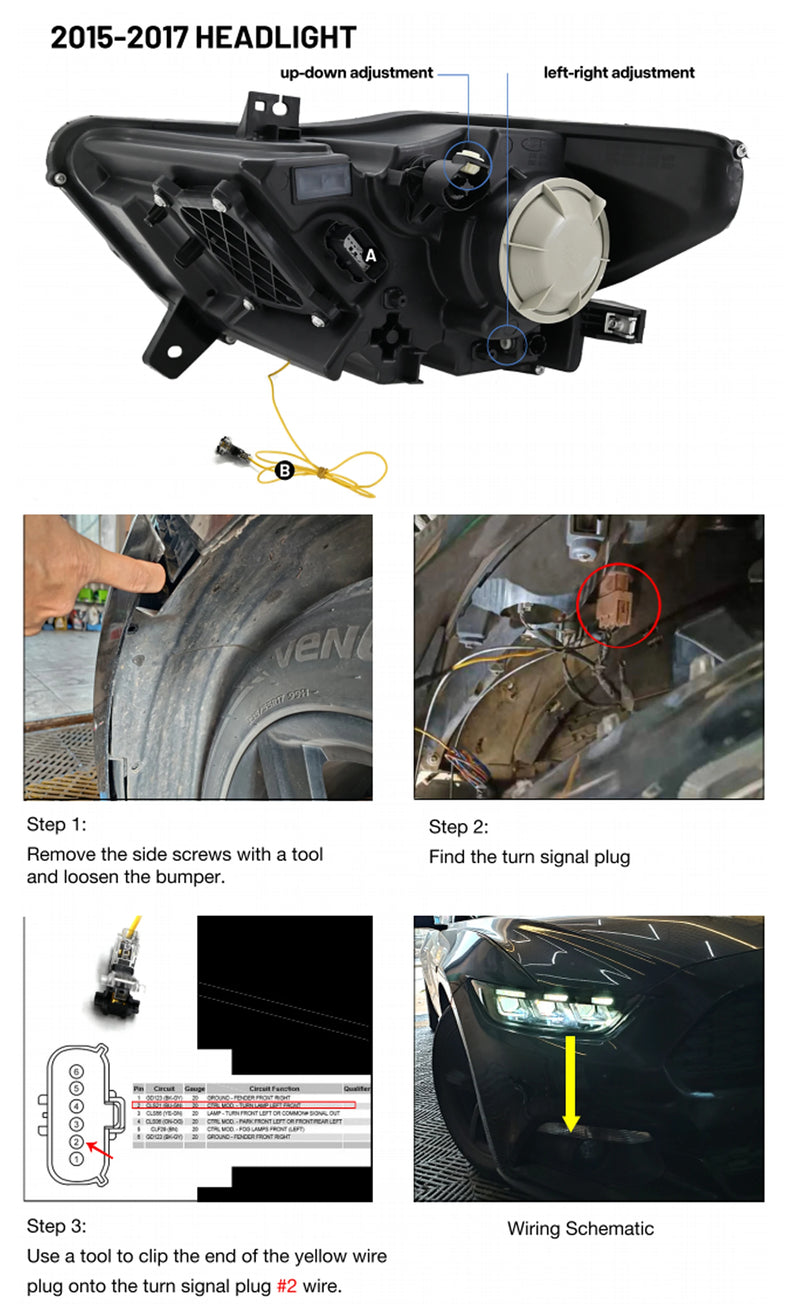 Phares Full LED Ford Mustang 2015-2017 Shelby GT350 GT500 - installé sur véhicule - Becquet Voiture