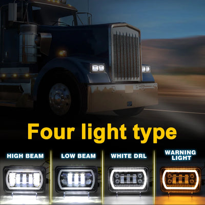 Phares LED 4x6 Pouces 90W Tout-Terrain - installé sur véhicule - Becquet Voiture