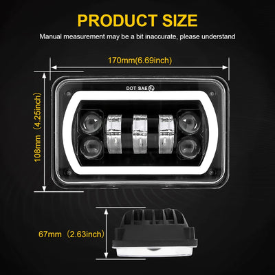 Phares LED 4x6 Pouces 90W Tout-Terrain - vue de profil - Becquet Voiture