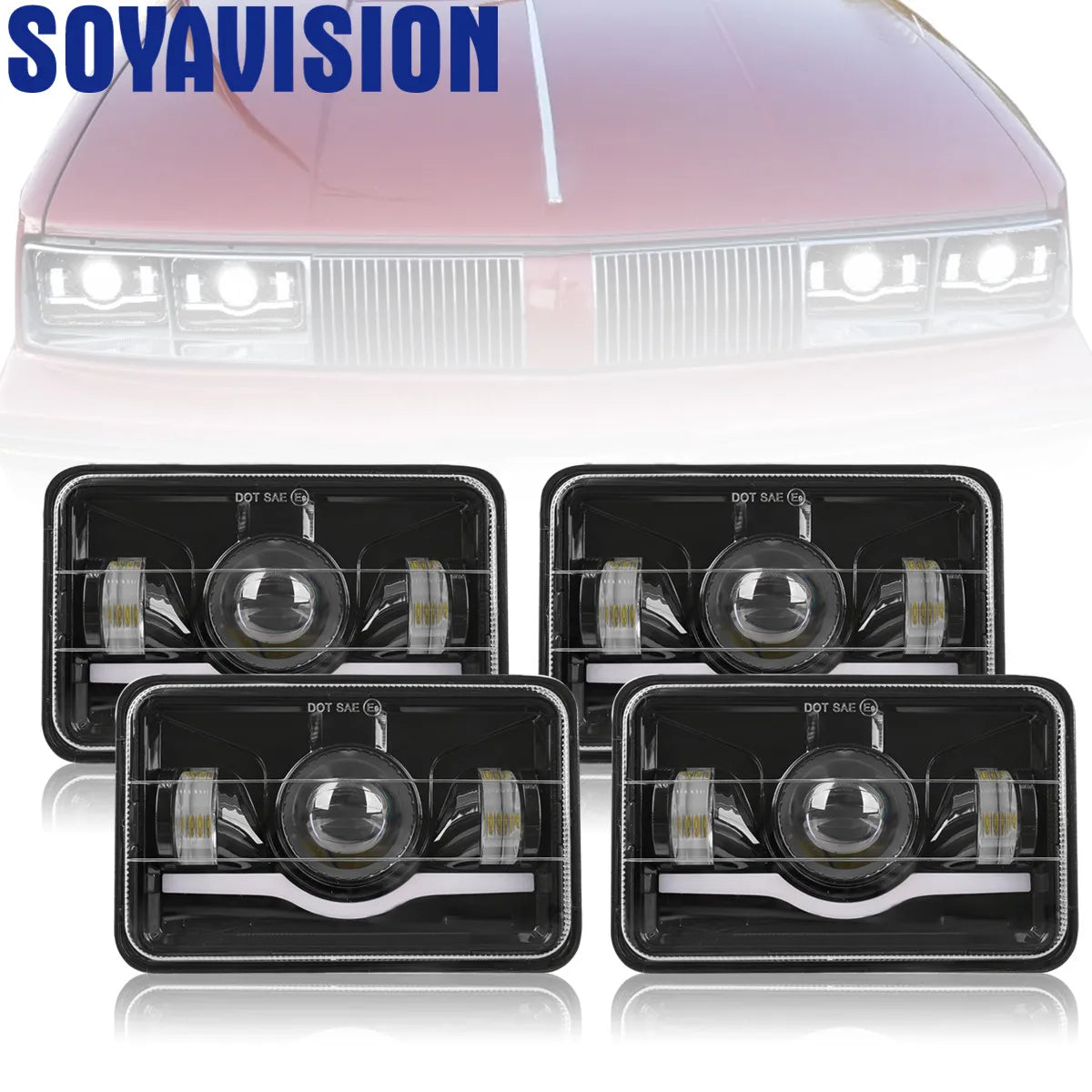 Phares LED 4x6 Pouces Universel Camion - vue de face - Becquet Voiture