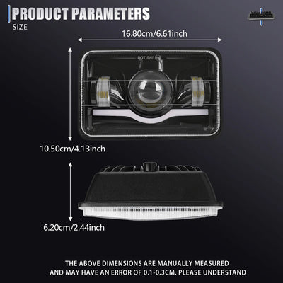 Phares LED 4x6 Pouces Universel Camion - vue de profil - Becquet Voiture