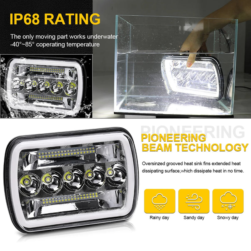 Phares LED 5x7 7x6 Jeep Wrangler YJ Cherokee XJ - packshot studio - Becquet Voiture