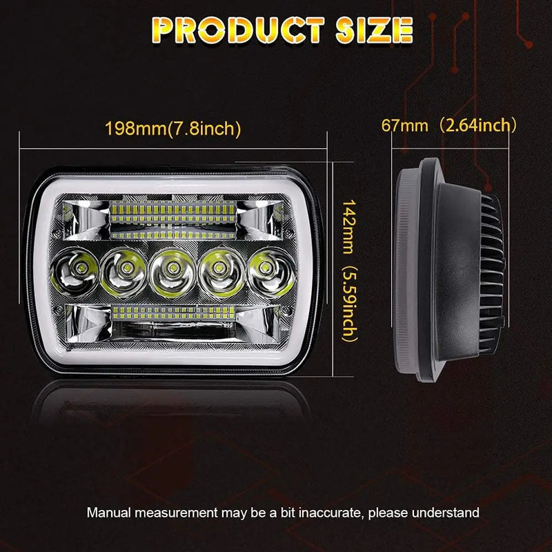 Phares LED 5x7 7x6 Jeep Wrangler YJ Cherokee XJ - vue arrière - Becquet Voiture