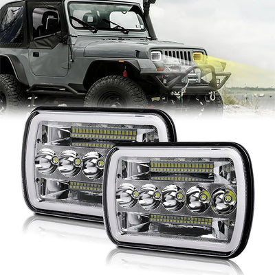 Phares LED 5x7 7x6 Jeep Wrangler YJ Cherokee XJ - vue de face - Becquet Voiture
