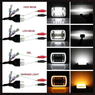 Phares LED 5x7 7x6 Jeep Wrangler YJ Cherokee XJ - vue de profil - Becquet Voiture