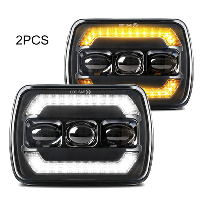 Phares LED 5x7 7x6 Jeep Wrangler YJ Cherokee XJ - vue rapprochée - Becquet Voiture