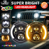 Phares LED 7 Pouces Jeep Wrangler JK - vue de face - Becquet Voiture