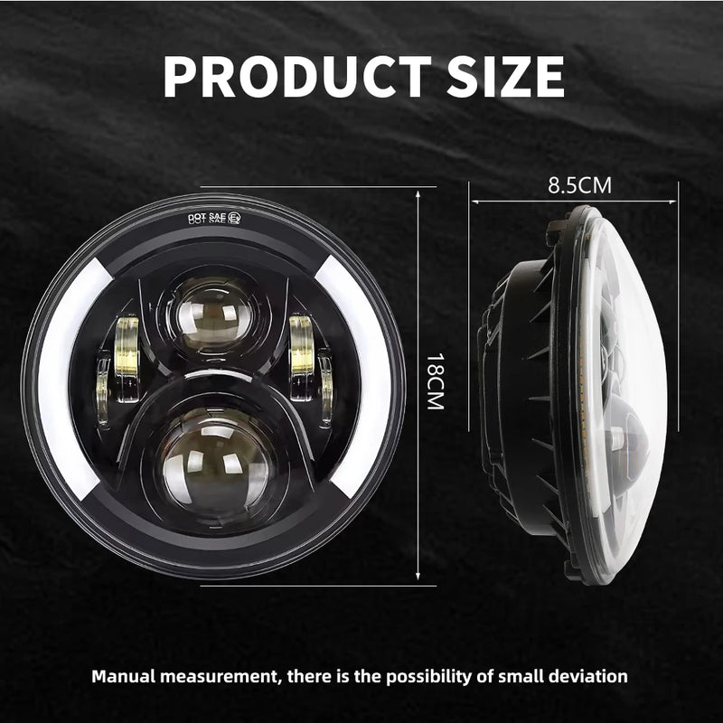 Phares LED 7 Pouces Jeep Wrangler JK - vue de profil - Becquet Voiture