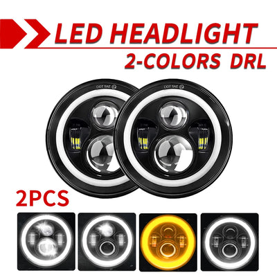 Phares LED 7 Pouces Jeep Wrangler JK - vue de trois-quarts 2 - Becquet Voiture