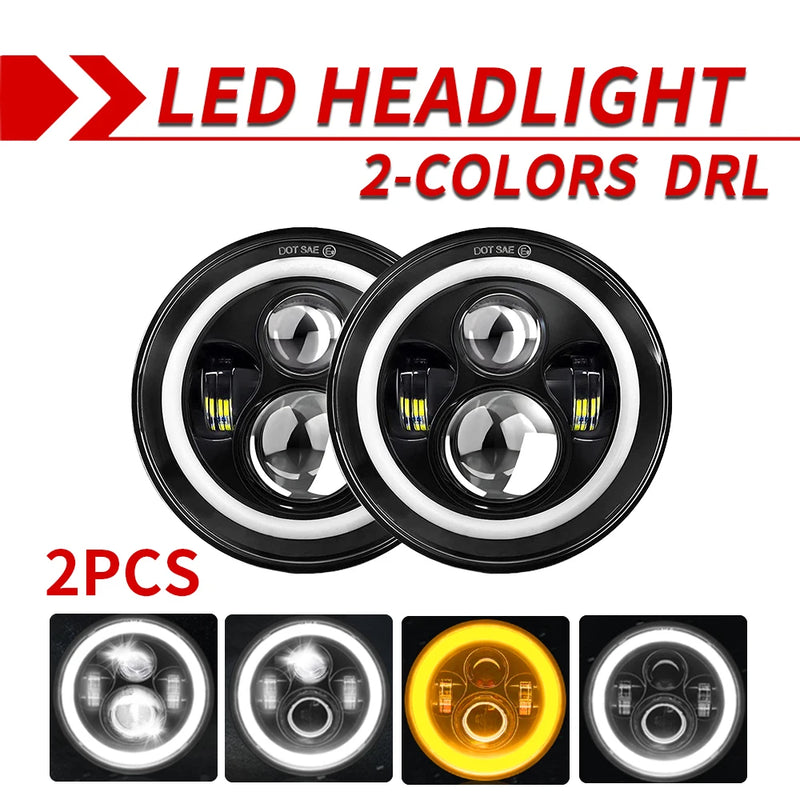 Phares LED 7 Pouces Jeep Wrangler JK - vue de trois-quarts 2 - Becquet Voiture