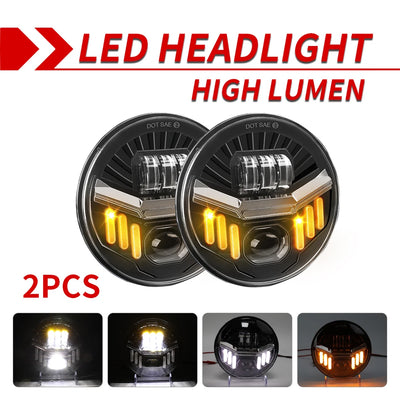 Phares LED 7 Pouces Jeep Wrangler JK - vue rapprochée - Becquet Voiture