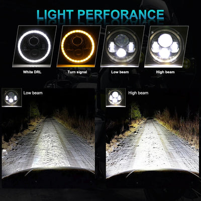 Phares LED 7 Pouces Ronds H4 Angel Eyes Jeep Wrangler 4x4 (Kit 2 Pièces) - packshot studio - Becquet Voiture