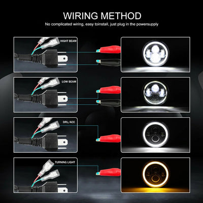 Phares LED 7 Pouces Ronds H4 Angel Eyes Jeep Wrangler 4x4 (Kit 2 Pièces) - vue de trois-quarts - Becquet Voiture