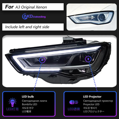 Phares LED Audi A3 8V 2013-2016 Berline Sportback - détail du montage - Becquet Voiture