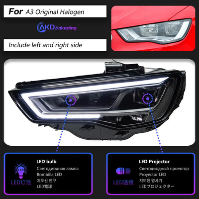 Phares LED Audi A3 8V 2013-2016 Berline Sportback - vue rapprochée - Becquet Voiture