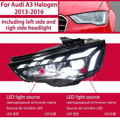 Phares LED Audi A3 8V 2013-2016 DRL Dynamique Paire - vue rapprochée - Becquet Voiture