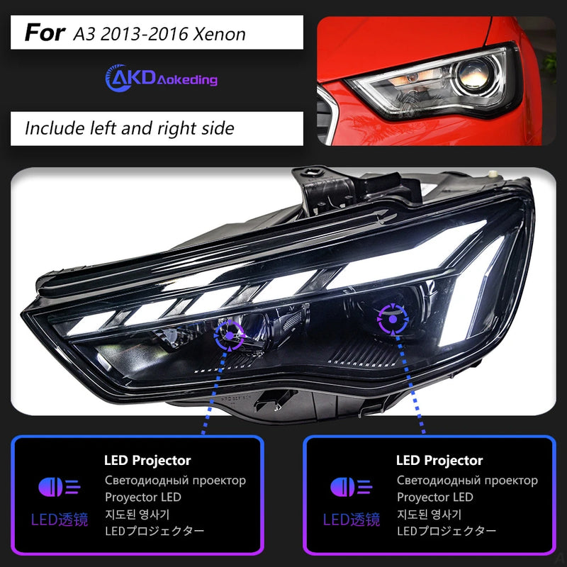 Phares LED Audi A3 8V 2013-2016 (réf. 2) - vue rapprochée - Becquet Voiture