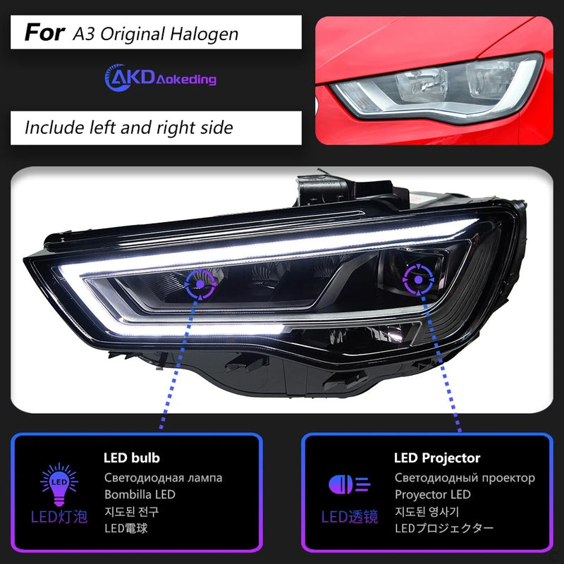 Phares LED Audi A3 8V 2013-2016 - vue rapprochée - Becquet Voiture