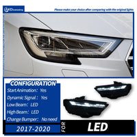 Phares LED Audi A3 8V S3 RS3 2017-2021 - vue rapprochée - Becquet Voiture