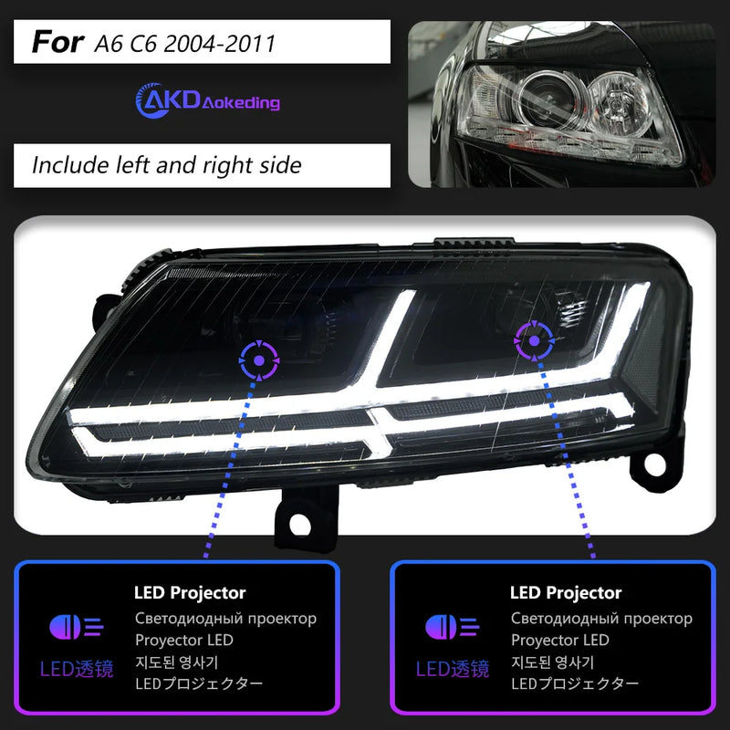 Phares LED Audi A6 C6 2005-2011 Signal Dynamique DRL - détail du montage - Becquet Voiture