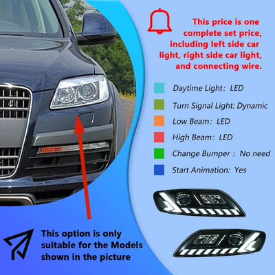 Phares LED Audi Q7 2006-2015 Projecteur Dynamique HD - vue rapprochée - Becquet Voiture