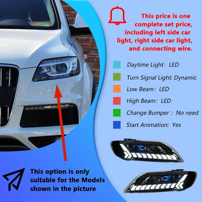 Phares LED Audi Q7 2006-2015 Projecteur Dynamique - vue rapprochée - Becquet Voiture