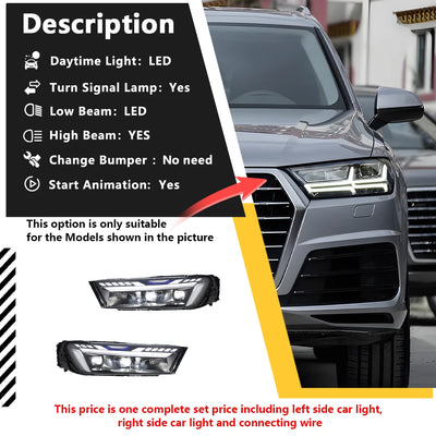 Phares LED Audi Q7 2016-2019 à Projecteur - vue rapprochée - Becquet Voiture