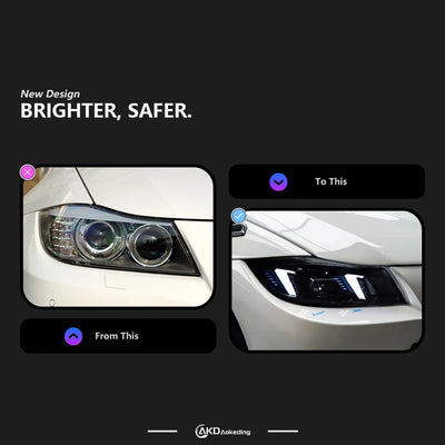 Phares LED Avant BMW E90 2005-2012 Série 3 - vue de profil - Becquet Voiture