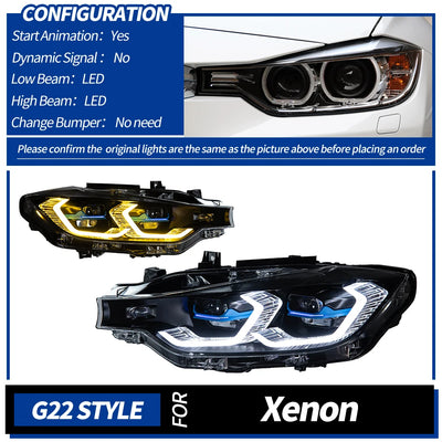 Phares LED Avant BMW F30 2013-2019 Série 3 - vue de dessus - Becquet Voiture