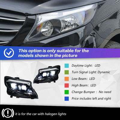 Phares LED Avant Mercedes Vito W447 2016-2024 - détail du montage - Becquet Voiture