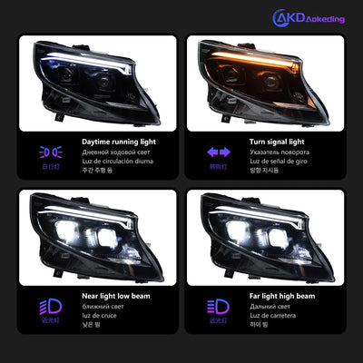 Phares LED Avant Mercedes Vito W447 2016-2024 - vue de trois-quarts - Becquet Voiture