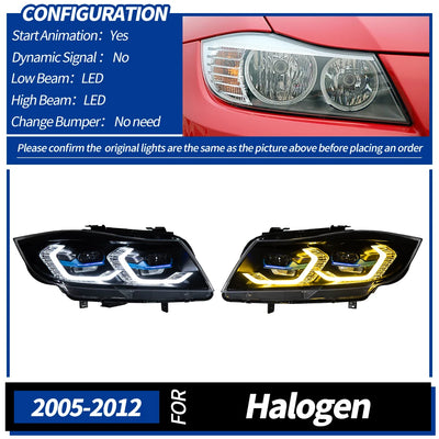 Phares LED BMW E90 Série 3 2005-2012 - vue de dessus - Becquet Voiture