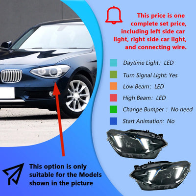 Phares LED BMW Série 1 F20 2012-2014 Style Fang M Performance - détail du montage - Becquet Voiture