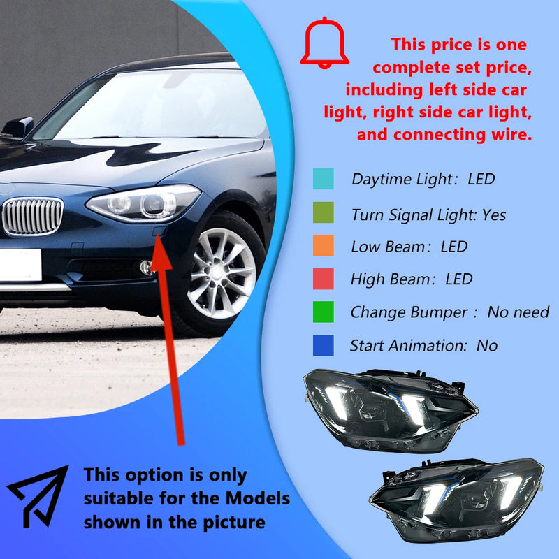 LED Headlights BMW 1 Series F20 2012-2014 M Performance Style Fang - fitting detail - Becquet Voiture