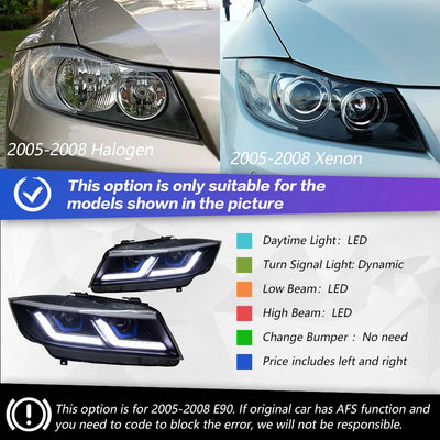 Phares LED BMW Série 3 E90 2005-2012 (réf. 2) - vue de dessus - Becquet Voiture