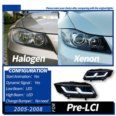 Phares LED BMW Série 3 E90 Double Lentille 2005-2012 - vue de dessus - Becquet Voiture