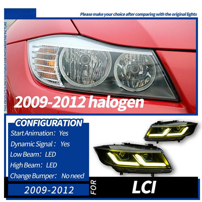 Phares LED BMW Série 3 E90 Double Lentille 2005-2012 - vue de face 2 - Becquet Voiture