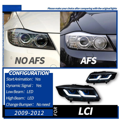 Phares LED BMW Série 3 E90 Double Lentille 2005-2012 - vue de profil 2 - Becquet Voiture