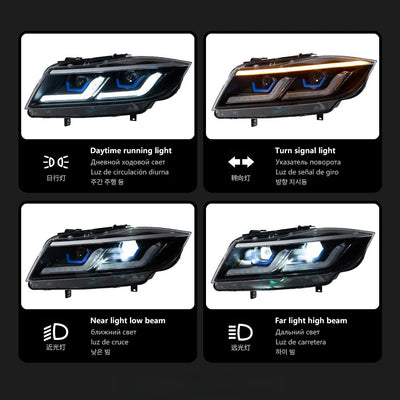 Phares LED BMW Série 3 E90 Double Lentille 2005-2012 - vue de profil - Becquet Voiture