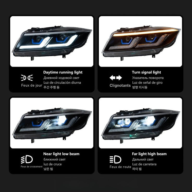 BMW 3 Series E90 Dual Lens LED Headlights 2005-2012 - side view - Becquet Voiture