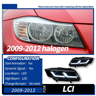 Phares LED BMW Série 3 E90 Double Lentille 2005-2012 - vue rapprochée - Becquet Voiture