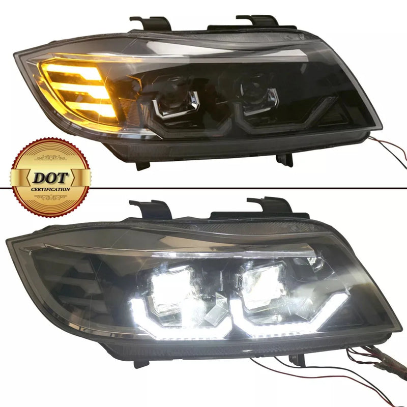 Phares LED BMW Série 3 E90 E91 2005-2008 Crystal DRL - vue arrière - Becquet Voiture