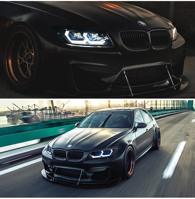 Phares LED BMW Série 3 E90 E91 2005-2011 RGB Tuning - installé sur véhicule - Becquet Voiture