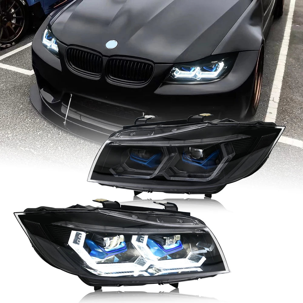 Phares LED BMW Série 3 E90 E91 2005-2011 RGB Tuning - vue de face - Becquet Voiture