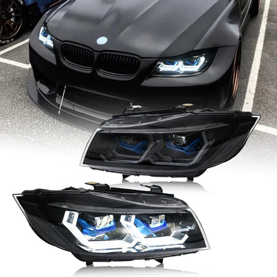 Phares LED BMW Série 3 E90 E91 2005-2011 RGB Tuning - vue de face - Becquet Voiture