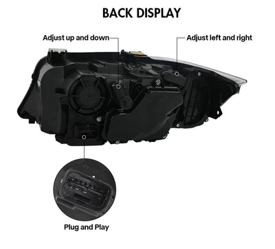 Phares LED BMW Série 3 E90 E91 2005-2011 RGB Tuning - vue de trois-quarts - Becquet Voiture